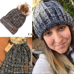 C.C Chunky Knit Pom Pom Beanie NWT Black/Grey